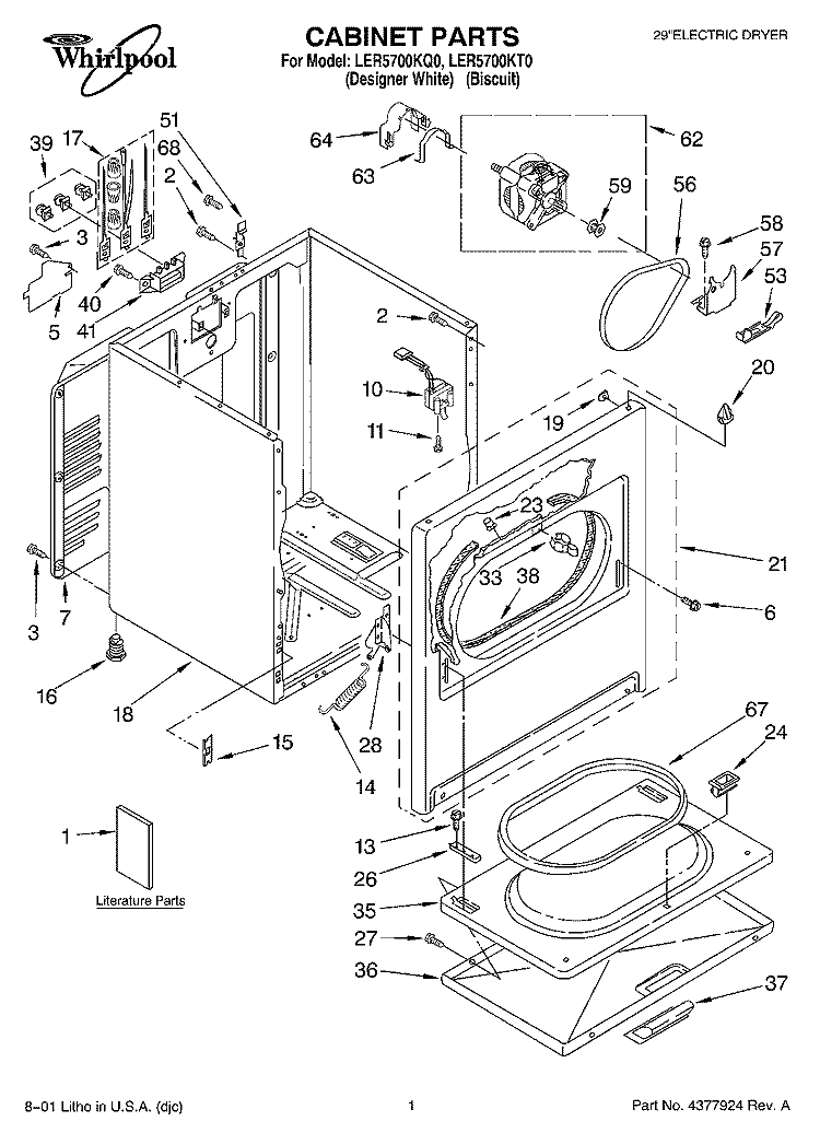 SECTION Diagram and Parts List for LER5700KT0  Whirlpool Dryer