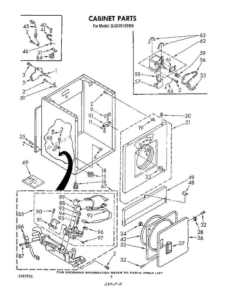 CABINET Diagram and Parts List for 3LG5701XSW0  Whirlpool Dryer