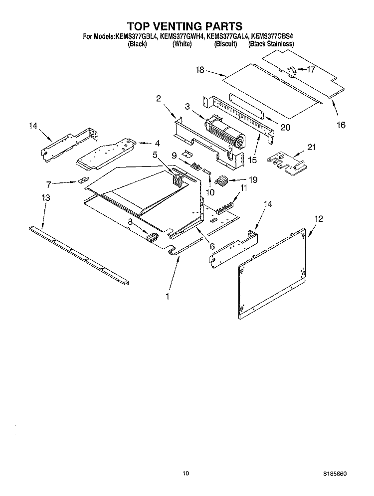 TOP VENTING Diagram and Parts List for KEMS377GBL4  KitchenAid Microwave Oven Combo