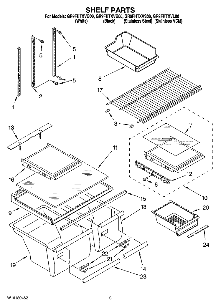 SHELF PARTS Diagram and Parts List for GR9FHTXVL00  Whirlpool Refrigerator