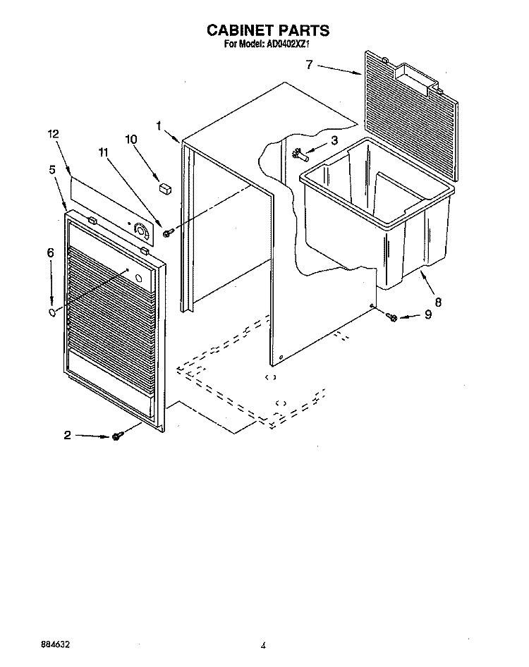 SECTION Diagram and Parts List for AD0402XZ1  Whirlpool Dehumidifier