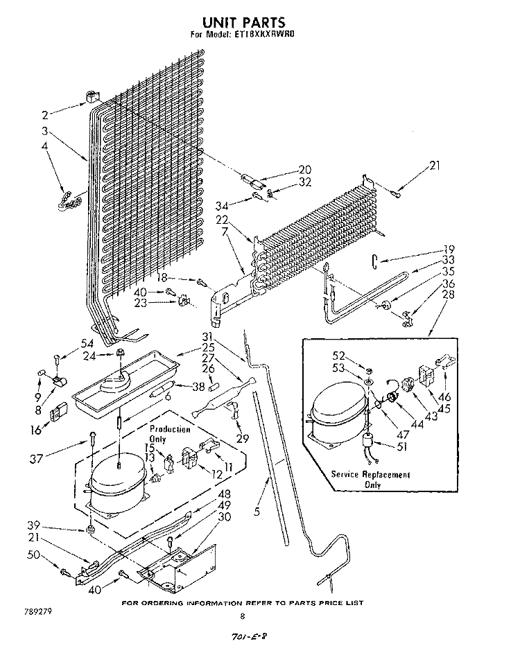 UNIT Diagram and Parts List for ET18XKXRWR0  Whirlpool Refrigerator