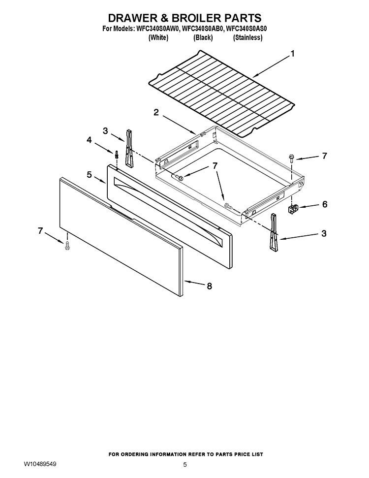 DRAWER & BROILER PARTS Diagram and Parts List for WFC340S0AB0  Whirlpool Range