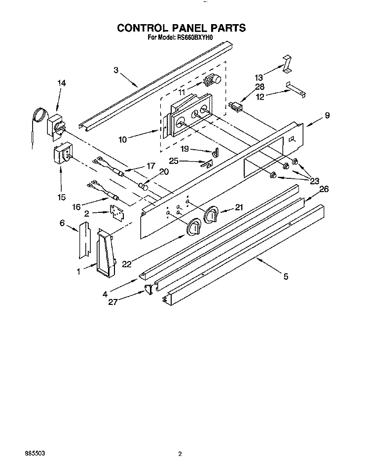 CONTROL PANEL Diagram and Parts List for RS660BXYH0  Whirlpool Range