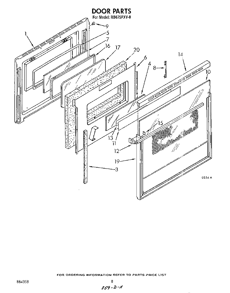 DOOR Diagram and Parts List for RS675PXV0  Whirlpool Range