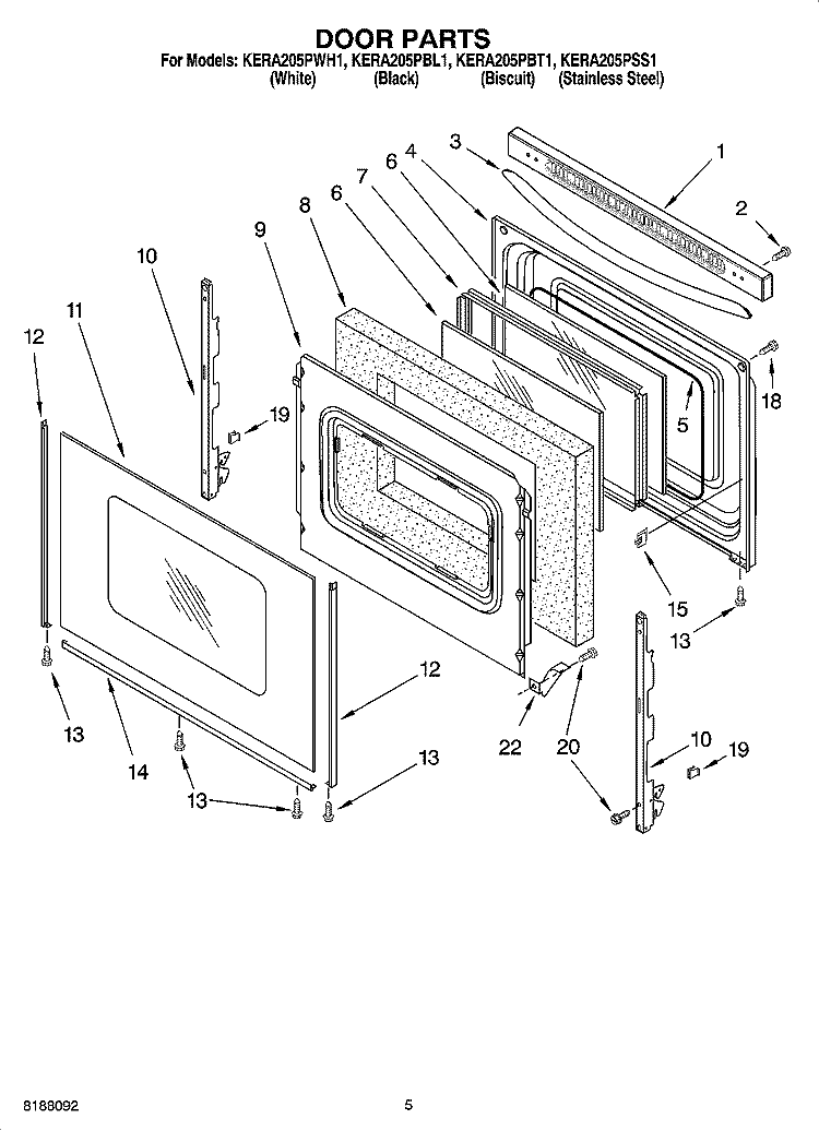 DOOR PARTS Diagram and Parts List for KERA205PBL1  KitchenAid Range