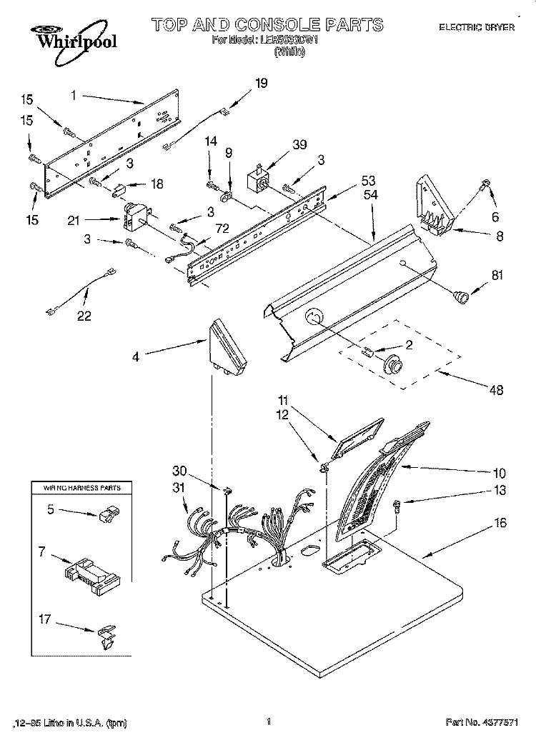 SECTION Diagram and Parts List for LER5636DW1  Whirlpool Dryer