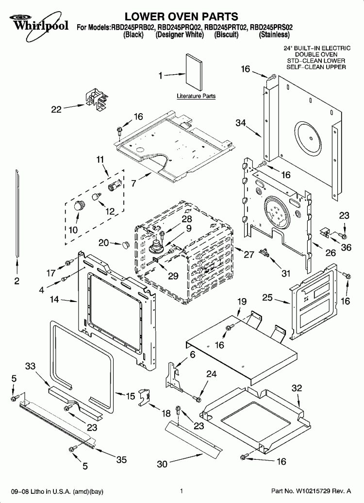LOWER OVEN PARTS Diagram and Parts List for RBD245PRQ02  Whirlpool Wall Oven