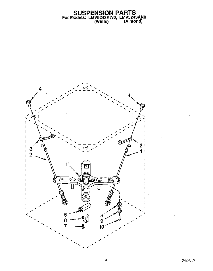 SUSPENSION Diagram and Parts List for LMV5243AN0  Whirlpool Washer