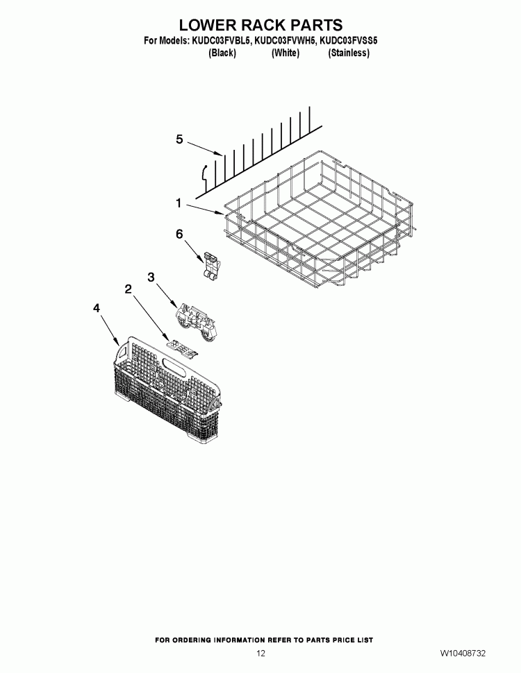 LOWER RACK PARTS Diagram and Parts List for KUDC03FVBL5  KitchenAid Dishwasher