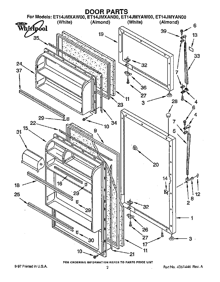 DOOR Diagram and Parts List for ET14JMYAW00  Whirlpool Refrigerator