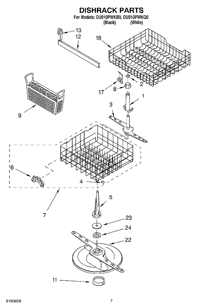 DISHRACK Diagram and Parts List for DU910PWKQ0  Whirlpool Dishwasher