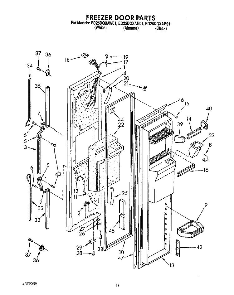 FREEZER DOOR Diagram and Parts List for ED25DQXAW01  Whirlpool Refrigerator