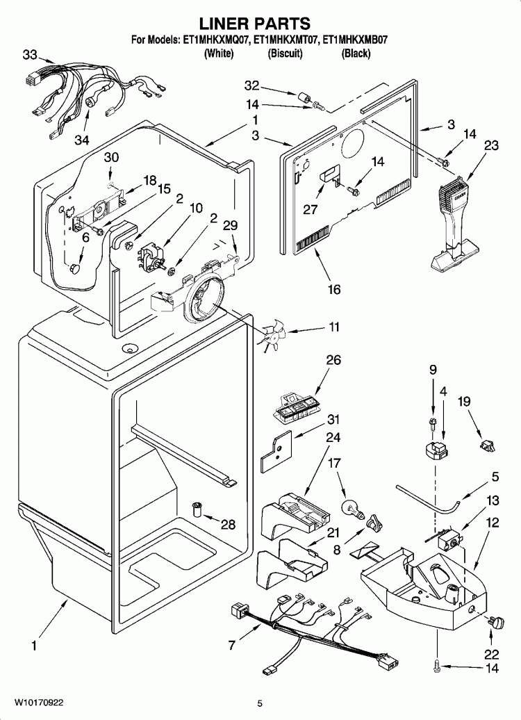 LINER PARTS Diagram and Parts List for ET1MHKXMQ07  Whirlpool Refrigerator