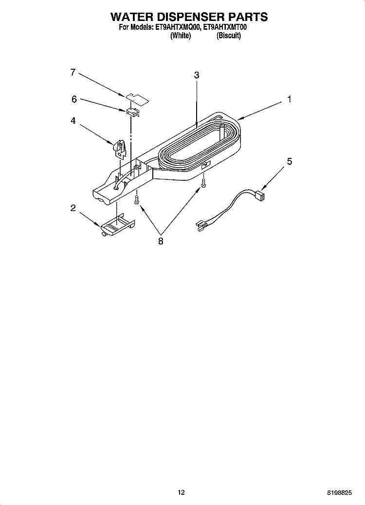 WATER DISPENSER PARTS, OPTIONAL PARTS Diagram and Parts List for ET9AHTXMT00  Whirlpool Refrigerator