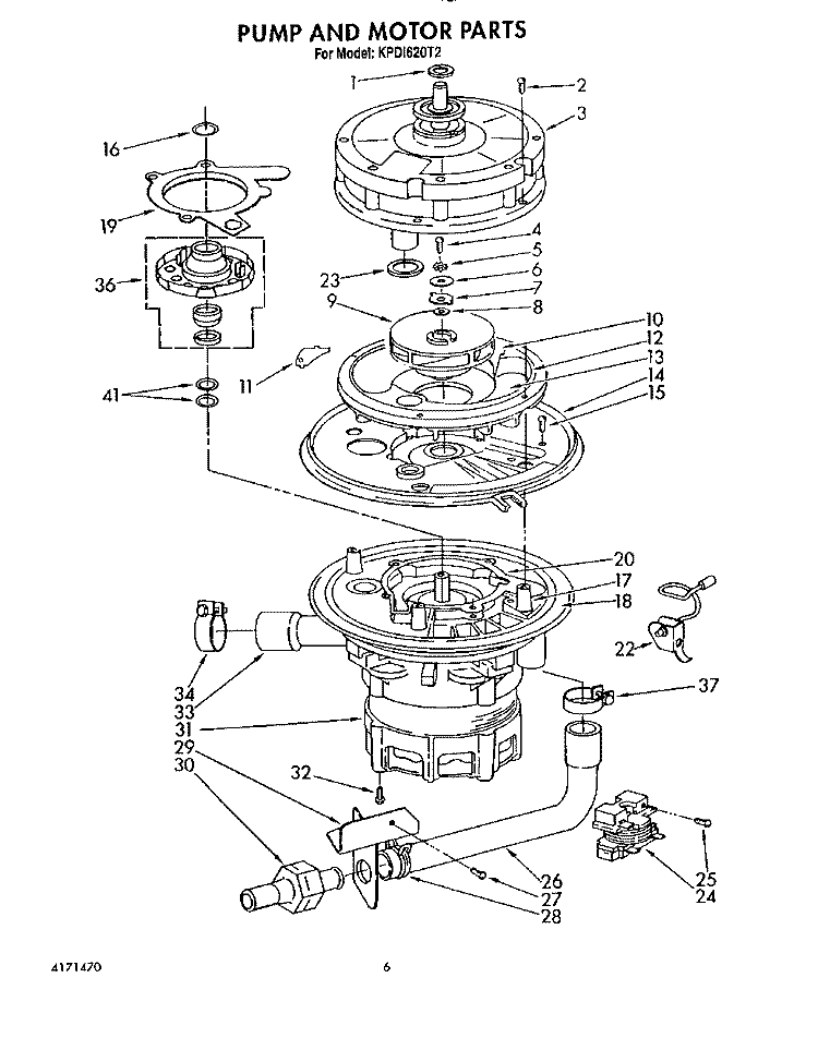 PUMP AND MOTOR Diagram and Parts List for KPDI620T2  KitchenAid Dishwasher