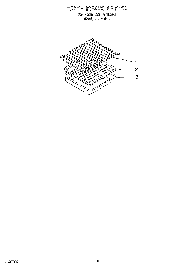 OVEN RACK, LITERATURE Diagram and Parts List for SF310PEAQ3  Whirlpool Range