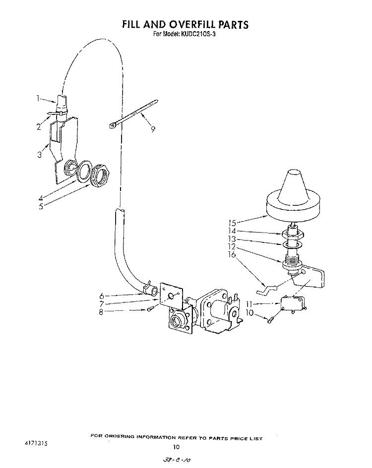 FILL AND OVERFILL Diagram and Parts List for KUDC210S3  KitchenAid Dishwasher