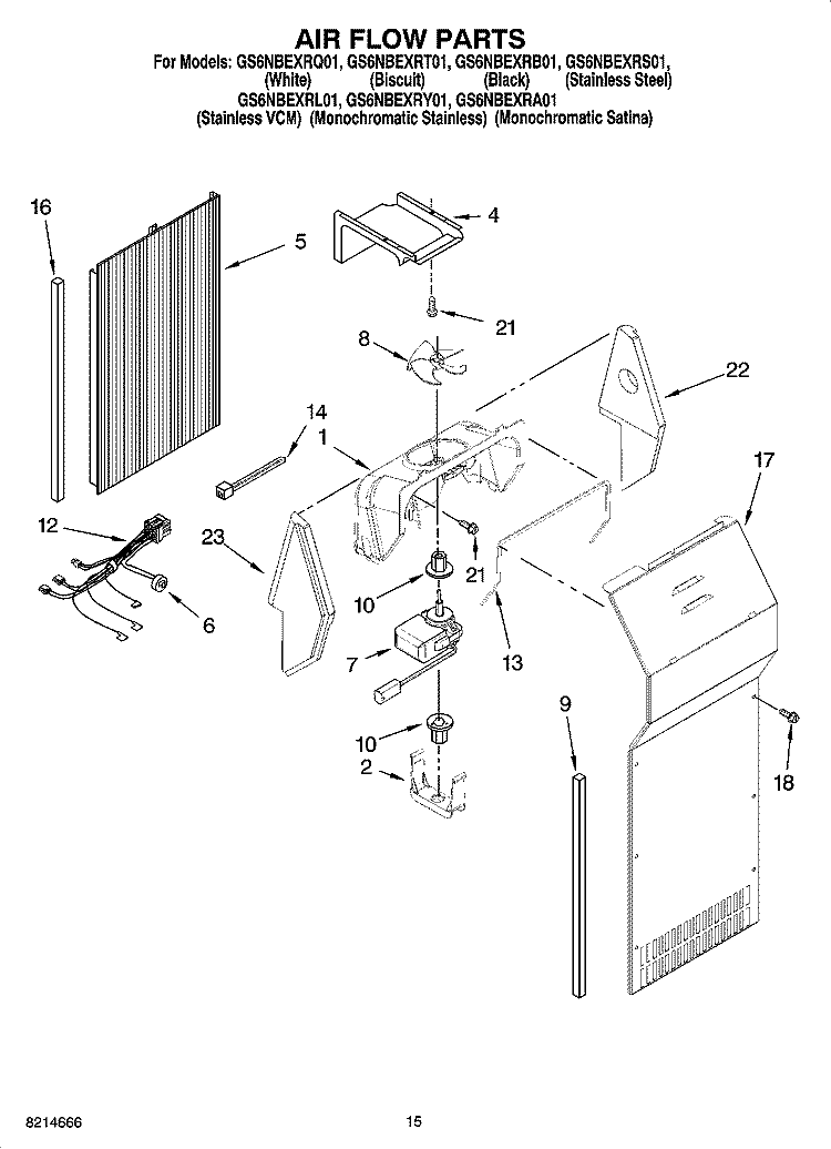 AIR FLOW PARTS Diagram and Parts List for GS6NBEXRT01  Whirlpool Refrigerator