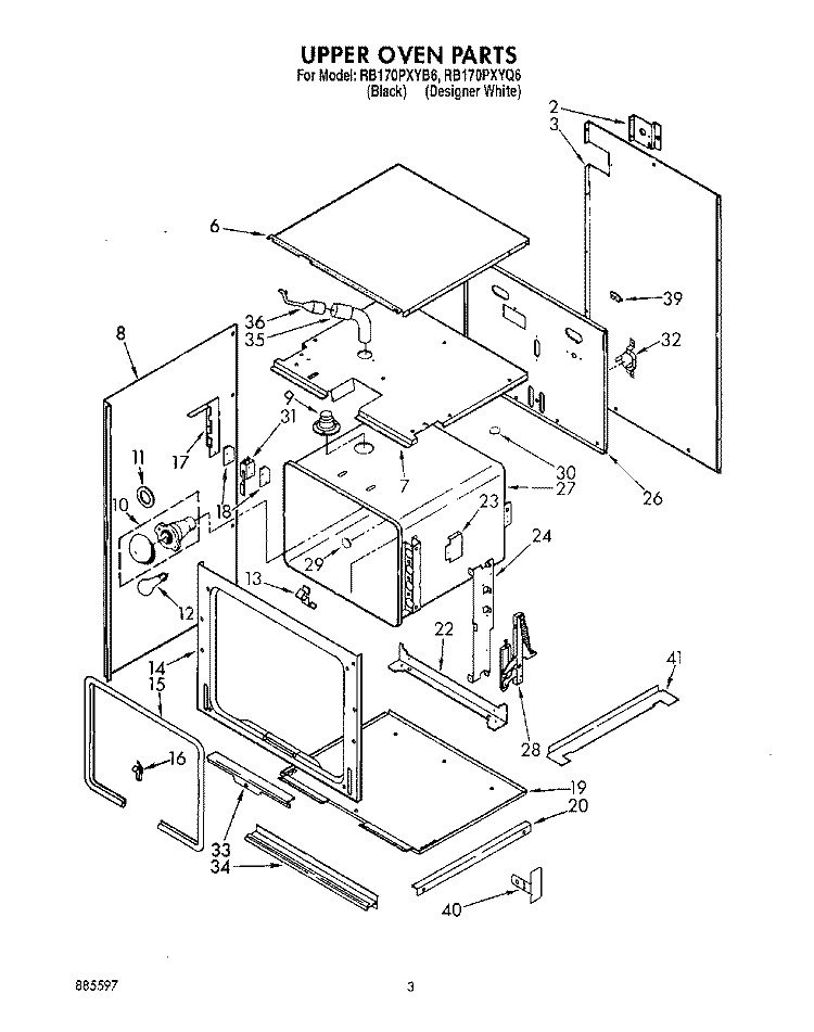 UPPER OVEN Diagram and Parts List for RB170PXYB6  Whirlpool Wall Oven