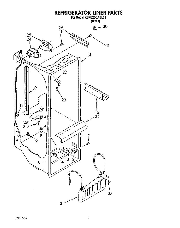 REFRIGERATOR LINER Diagram and Parts List for KSRB22QABL00  KitchenAid Refrigerator