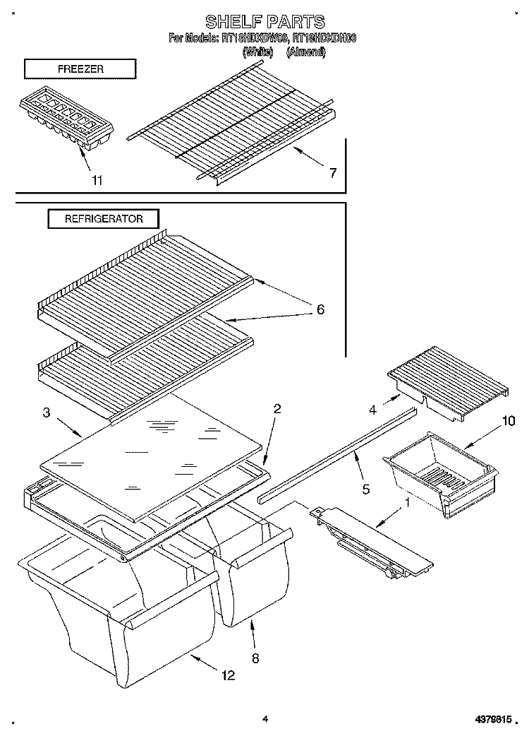 SHELF Diagram and Parts List for RT18HDXDW00  Roper Refrigerator