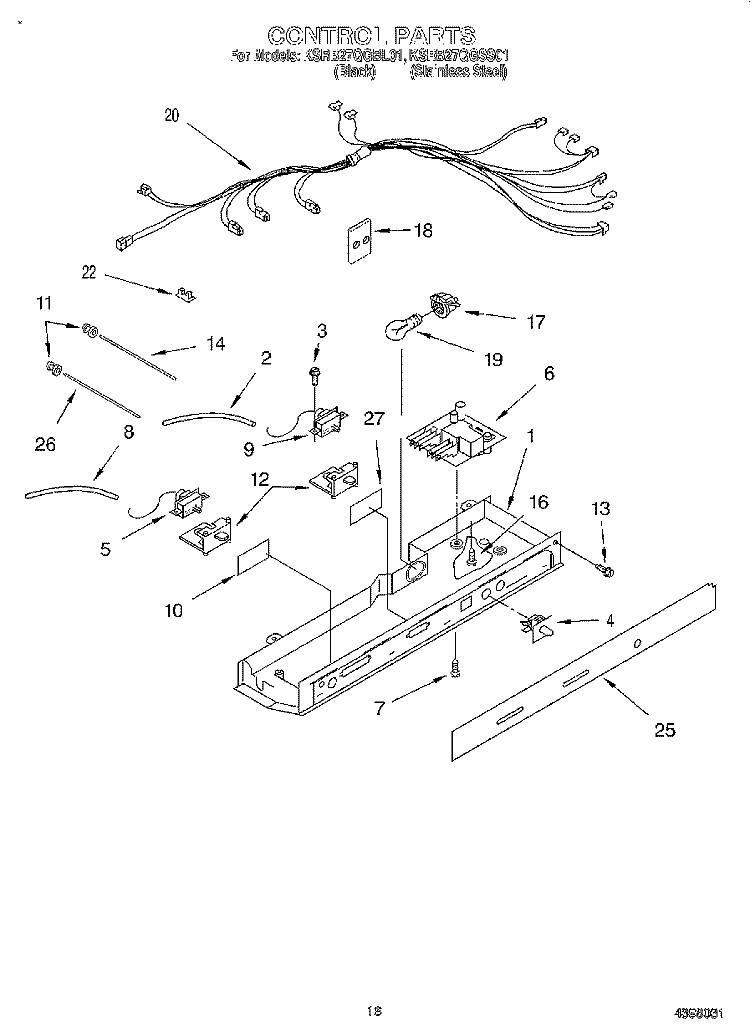 CONTROL Diagram and Parts List for KSRB27QGBL01  KitchenAid Refrigerator