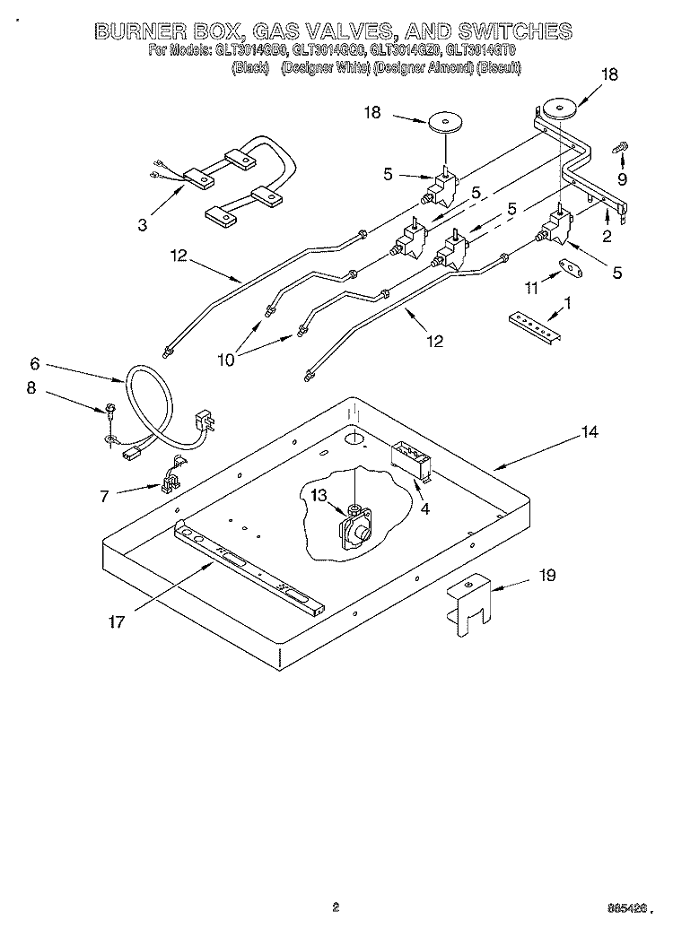 SECTION Diagram and Parts List for GLT3014GZ0  Whirlpool Cooktop