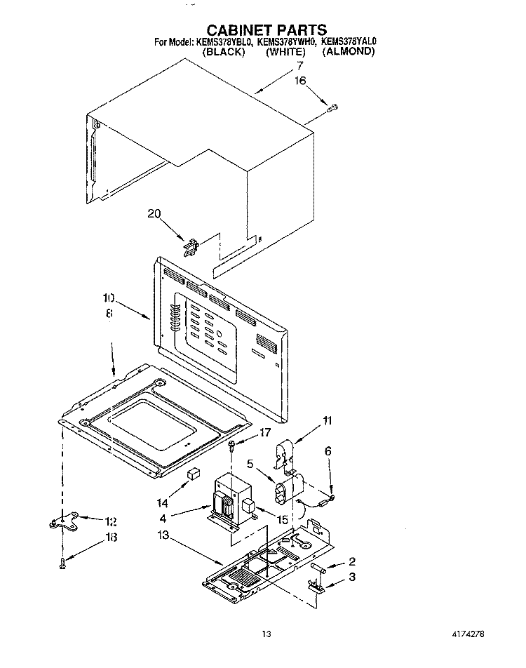 CABINET Diagram and Parts List for KEMS378YBL0  KitchenAid Wall Oven