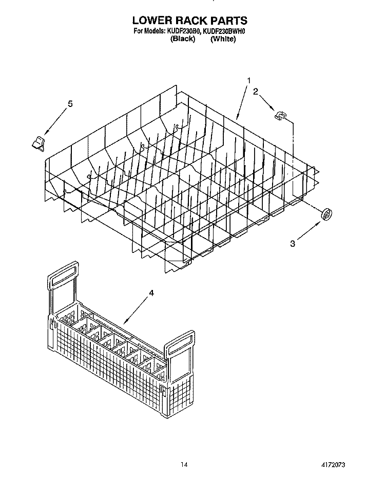 LOWER RACK Diagram and Parts List for KUDF230BWH0  KitchenAid Dishwasher