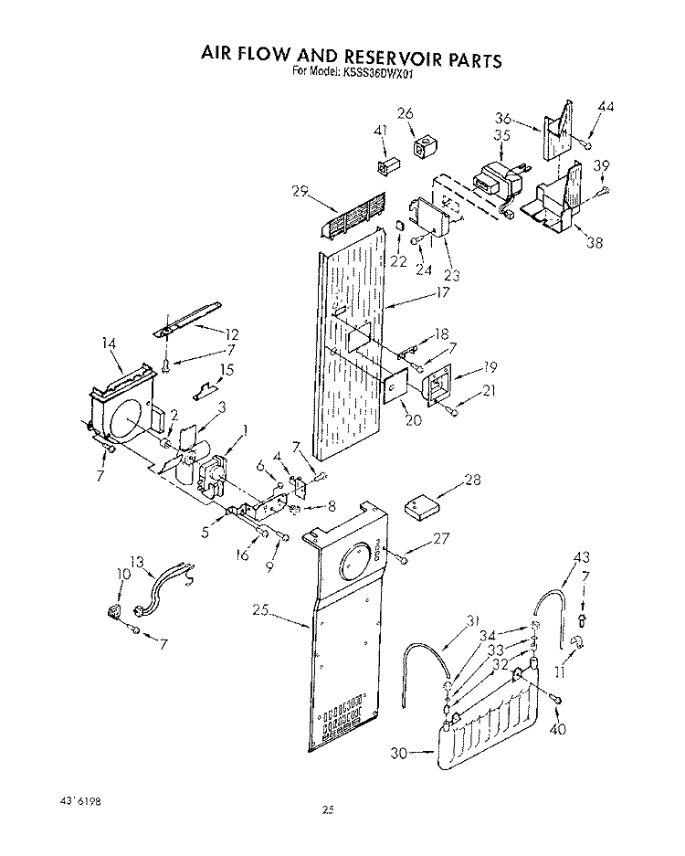 AIR FLOW AND RESERVOIR Diagram and Parts List for KSSS36DWX01  KitchenAid Refrigerator