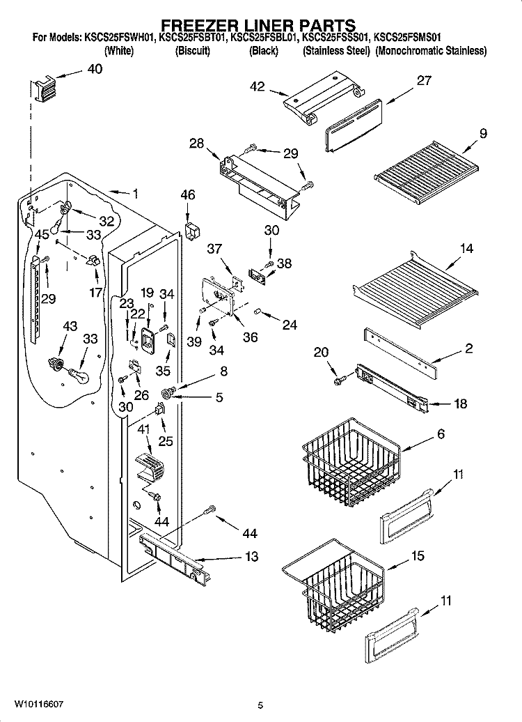 FREEZER LINER PARTS Diagram and Parts List for KSCS25FSMS01  KitchenAid Refrigerator