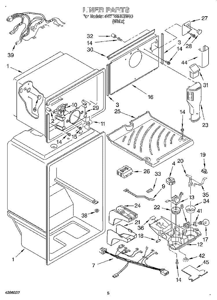 LINER Diagram and Parts List for 4VET22NKGW00  Whirlpool Refrigerator