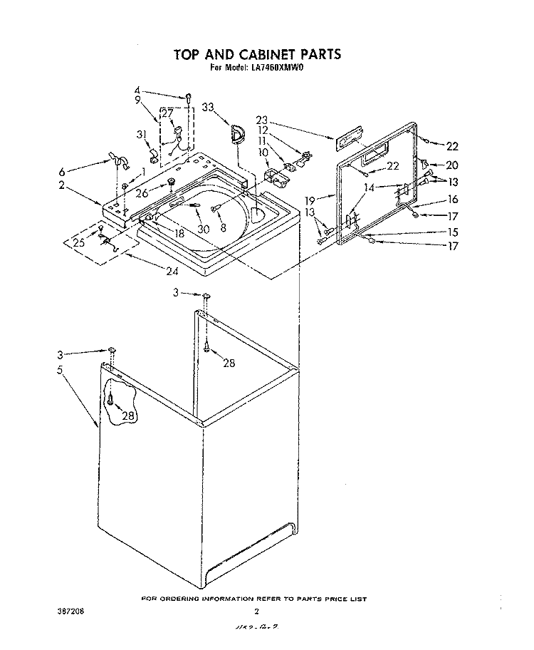 TOP AND CABINET , LITERATURE AND OPTIONAL Diagram and Parts List for LA7460XMW0  Whirlpool Washer