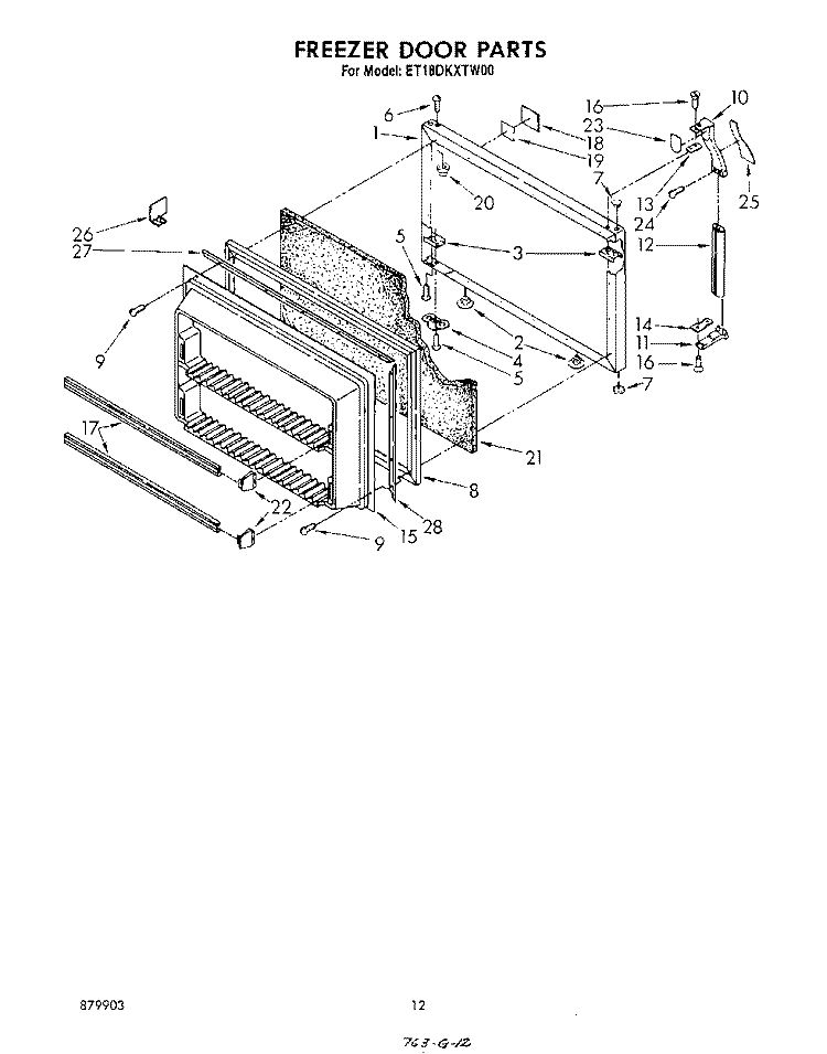 FREEZER DOOR Diagram and Parts List for ET18DKXTF00  Whirlpool Refrigerator