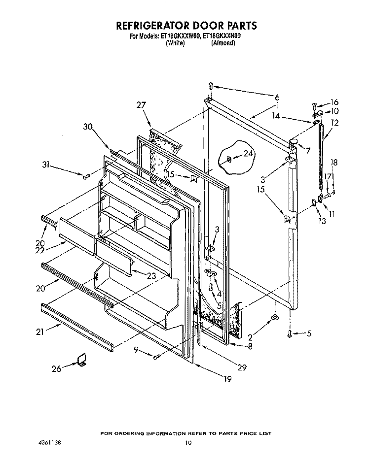 REFRIGERATOR DOOR, LIT/OPTIONAL Diagram and Parts List for ET18GKXXN00  Whirlpool Refrigerator