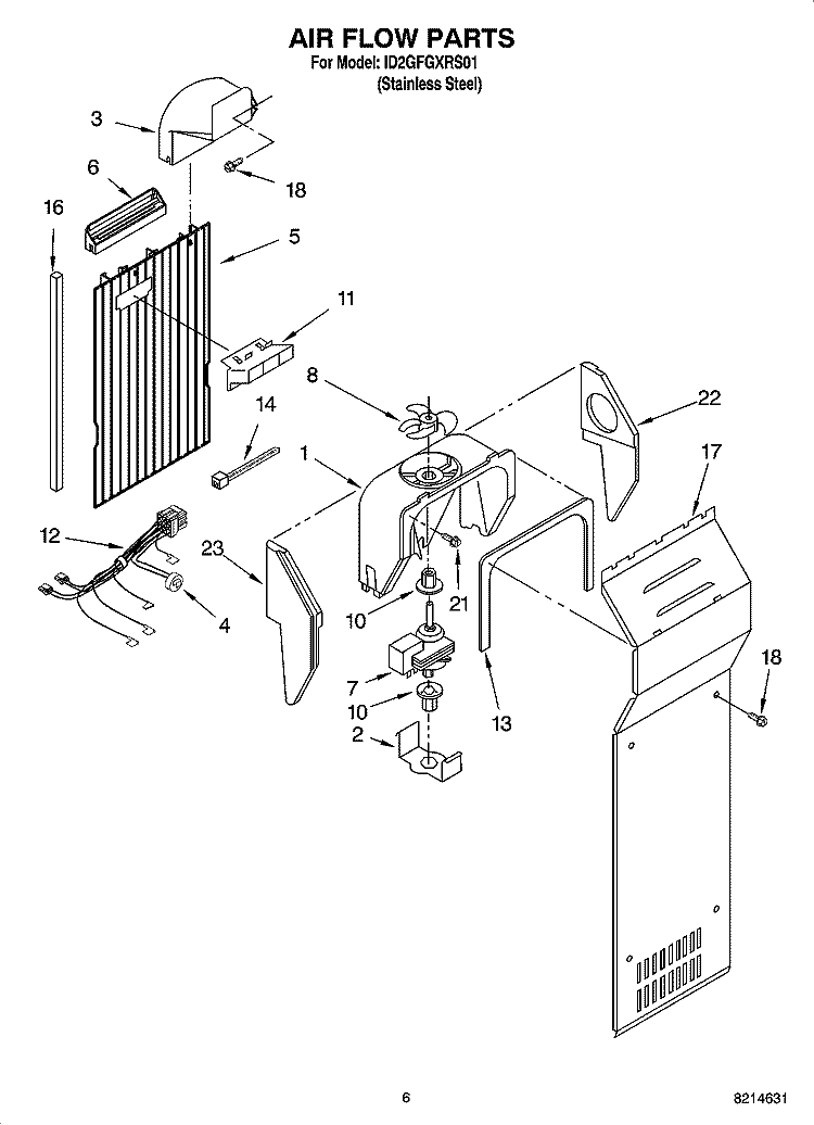 AIR FLOW PARTS Diagram and Parts List for ID2GFGXRS01  Whirlpool Refrigerator