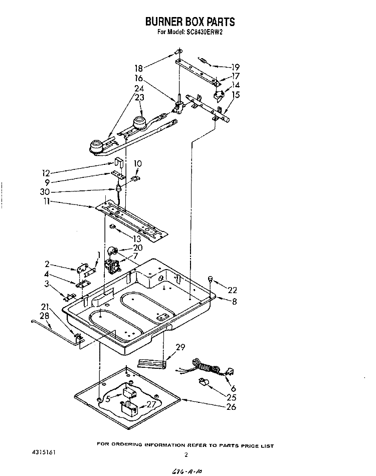 BURNER BOX Diagram and Parts List for SC8430ERW2  Whirlpool Cooktop