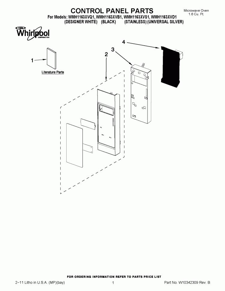 CONTROL PANEL PARTS Diagram and Parts List for WMH1163XVS1  Whirlpool Microwave