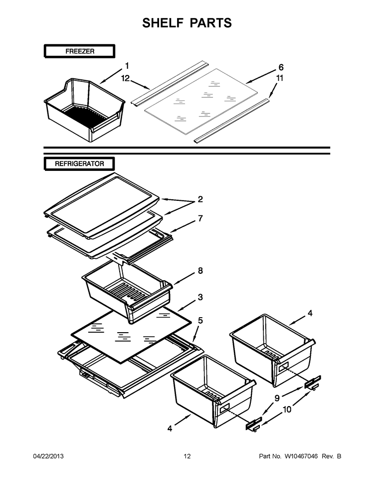SHELF PARTS Diagram and Parts List for W8RXNGMWQ03  Whirlpool Refrigerator