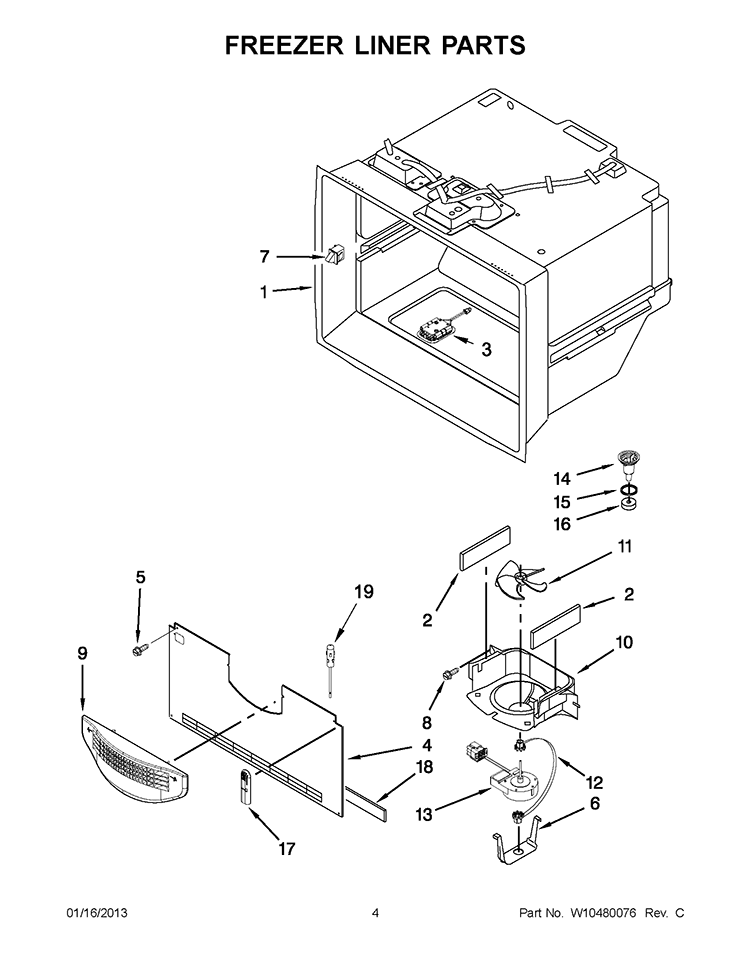 FREEZER LINER PARTS Diagram and Parts List for KFIS29PBMS00  KitchenAid Refrigerator