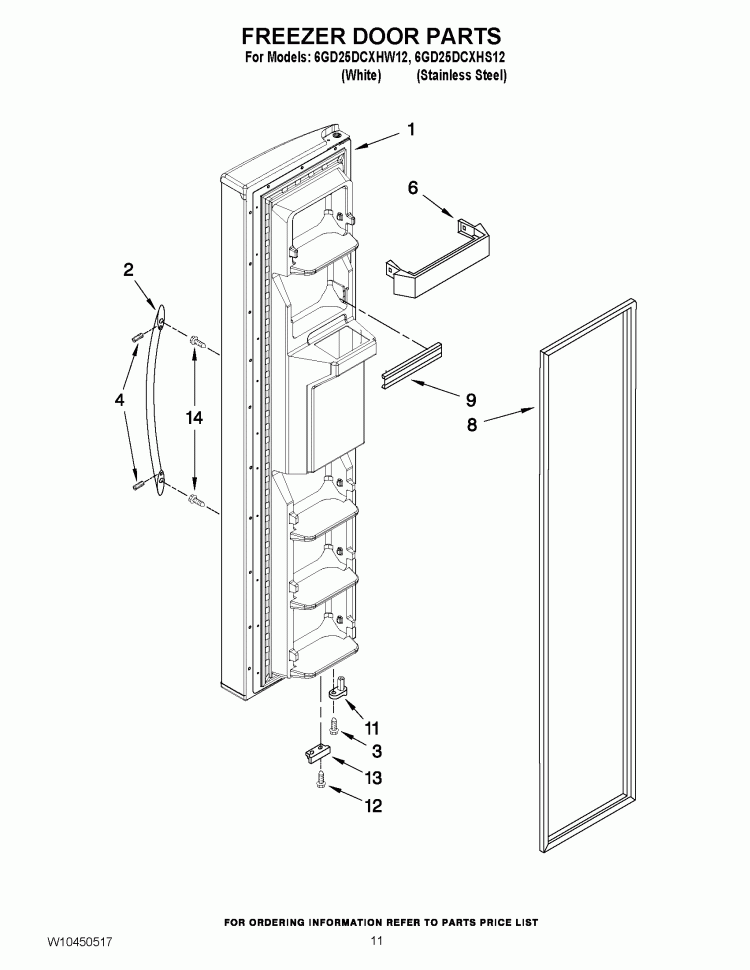 FREEZER DOOR PARTS Diagram and Parts List for 6GD25DCXHS12  Whirlpool Refrigerator