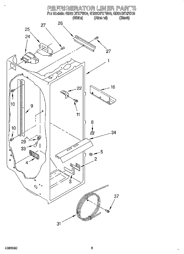 REFRIGERATOR LINER Diagram and Parts List for GD25DFXFN00  Whirlpool Refrigerator