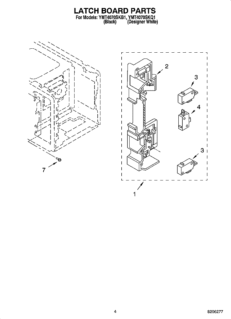 LATCH BOARD PARTS Diagram and Parts List for YMT4070SKB1  Whirlpool Microwave