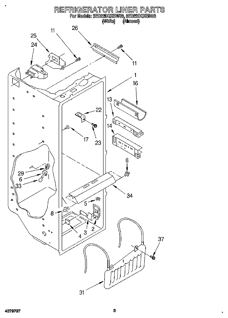 REFRIGERATOR LINER Diagram and Parts List for 3ED22DQXBW03  Whirlpool Refrigerator