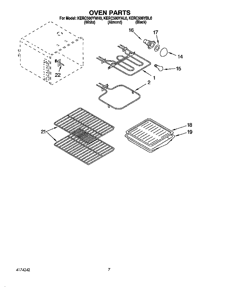 OVEN Diagram and Parts List for KERC500YBL0  KitchenAid Range