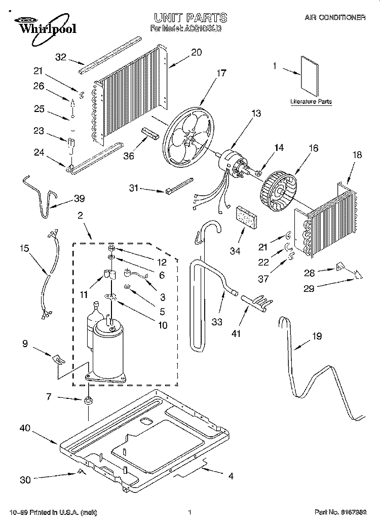 UNIT, LITERATURE Diagram and Parts List for ACQ102XJ0  Whirlpool Air Conditioner