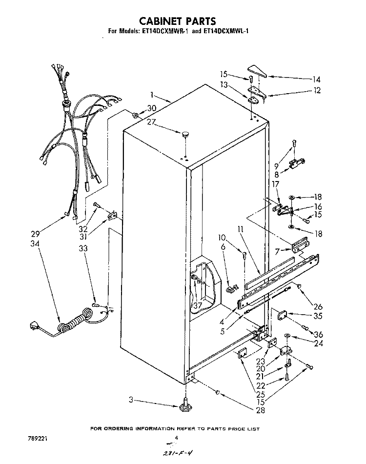 CABINET Diagram and Parts List for ET14DCXMWR1  Whirlpool Refrigerator