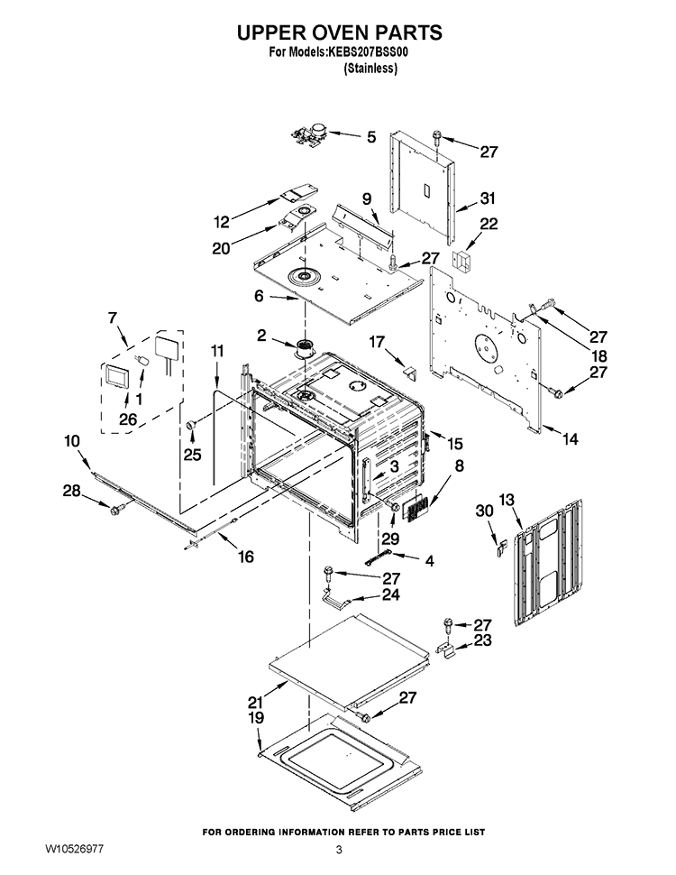 UPPER OVEN PARTS Diagram and Parts List for KEBS207BSS00  KitchenAid Wall Oven