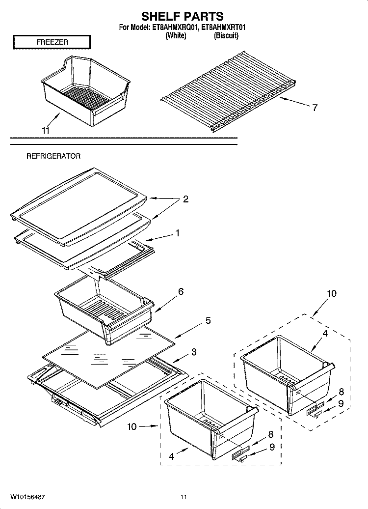 SHELF PARTS, OPTIONAL PARTS Diagram and Parts List for ET8AHMXRT01  Whirlpool Refrigerator